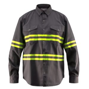 premium high visibility hi vis reflective safety work shirts - long sleeve (large, dark grey)