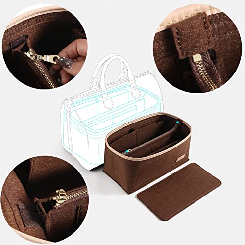 Doxo Purse Organizer Insert for Handbags & Base Shaper 2pc Set, Tote Bag Organizer Insert with 6 Sizes, Compatible with Speedy 25/30/35 More(M-Brown)