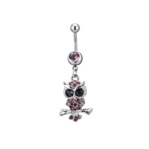 futimely owl crystal rhinestone belly button ring dainty animal belly button nail body owl dangle belly button ring piercing body art jewelry for women (purple)