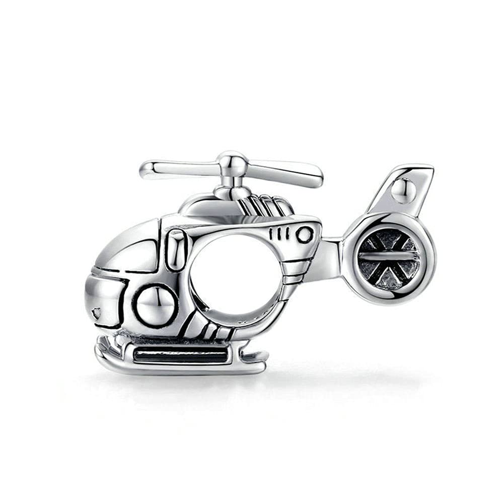 Lamoony Charm 925 Sterling Silver Car Charm Bike Charm Train Charm Bus Charm Helicopter Charm Ship Charm Travel Charm for Pandora Charm Bracelet (Helicopter)