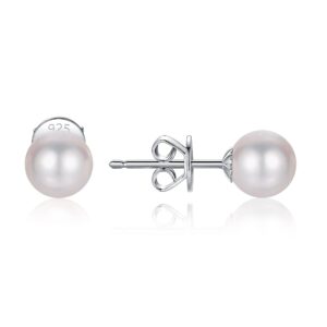 pearl stud earrings for women 925 sterling silver sensitive genuine 6mm white real round freshwater cultured pearls everyday earrings studs ladies