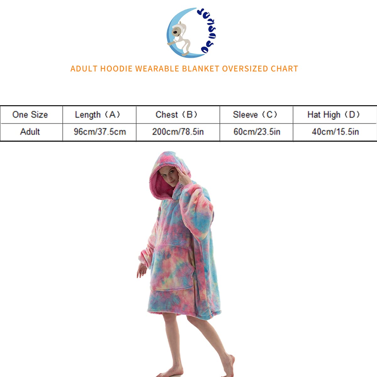 COSUSKET Adult Hoodie Wearable Blanket, Tie Dye Super Cozy Warm and Oversized Sherpa Blanket Hooded for Women