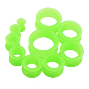 Pair 0g (8MM) GREEN SILICONE EYELET TUNNELS Double Flare Gauges Thin Soft Flexible Flesh Plugs (2pcs)