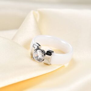 MYNENEY 6mm White/Black Ceramic Rings Plus Cubic Zirconia For Women Comfort Fit Engagement Wedding Band Size 5-12