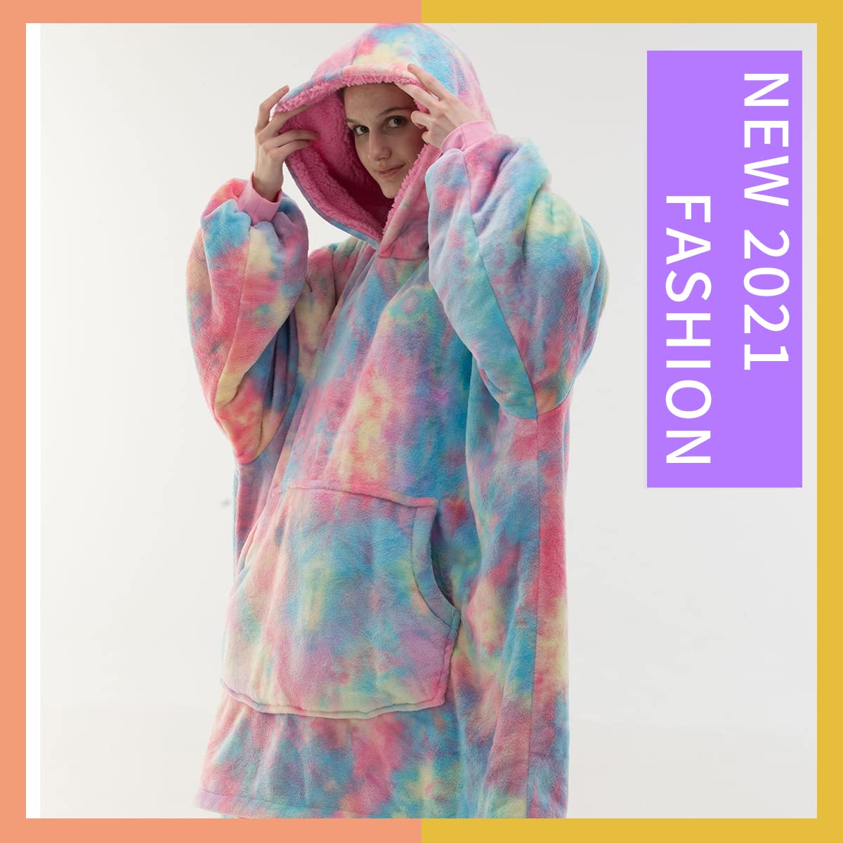 COSUSKET Adult Hoodie Wearable Blanket, Tie Dye Super Cozy Warm and Oversized Sherpa Blanket Hooded for Women