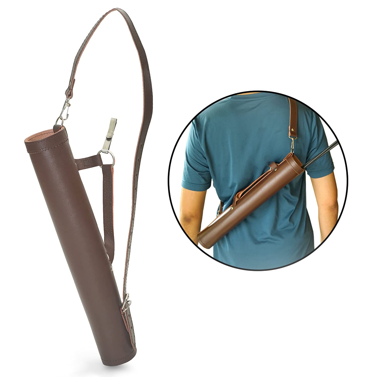 Leather Crafts Archery Back Arrow Quiver -Genuine Leather Arrow Quiver-Traditional Handmade Quiver for Arrows for Hunting & Target Practicing-Adjustable Lightweight & Comfortable (Brown, Cow Leather)