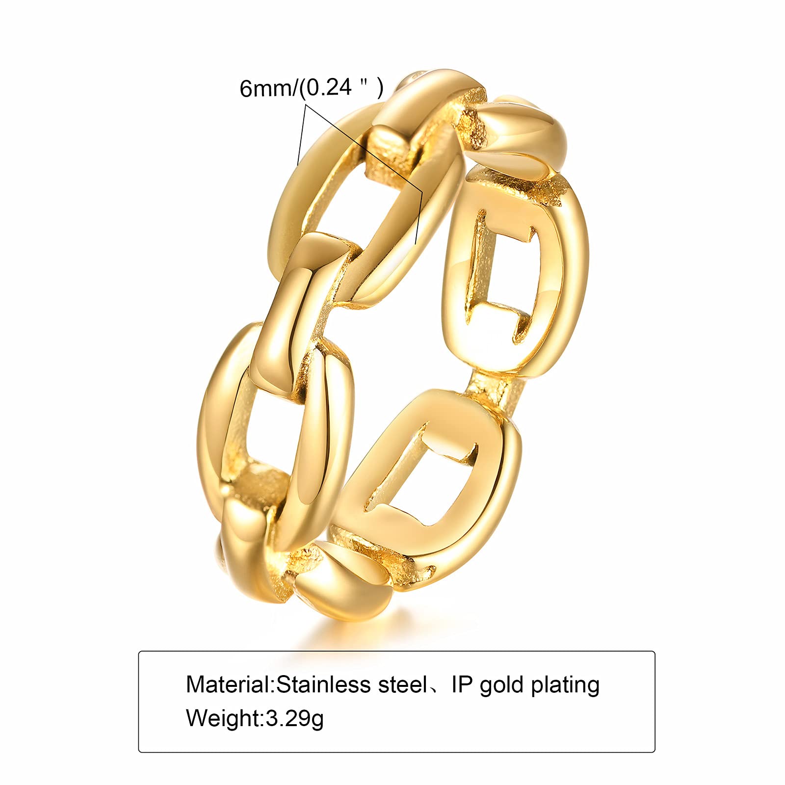 VNOX 18K Gold Plated Stainless Steel Cuff Link Ring for Women,Size 7