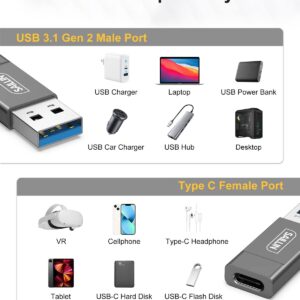 10Gbps USB C Female to USB Male Adapter 2 Pack, SAILLIN Zinc Alloy Double-Sided USB A to USB C Adapter with High-Speed Data Transfer & Stable Charging for Laptop, Charger, Power Bank, Quest Link- Grey