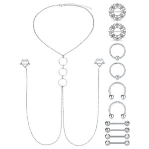 d.bella 14g nipple rings for women nipple piercing jewelry silver nipple ring with choker necklace surgical steel nipple jewelry 14mm 16mm nipple piercing barbell