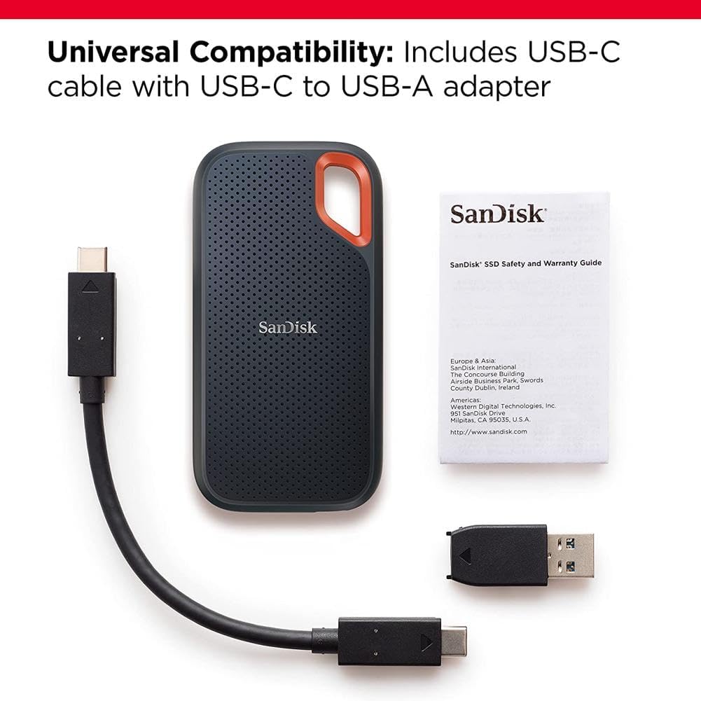 SanDisk 1TB Extreme Portable SSD - Up to 1050MB/s, USB-C, USB 3.2 Gen 2, IP65 Water and Dust Resistance, Updated Firmware - External Solid State Drive - SDSSDE61-1T00-G25