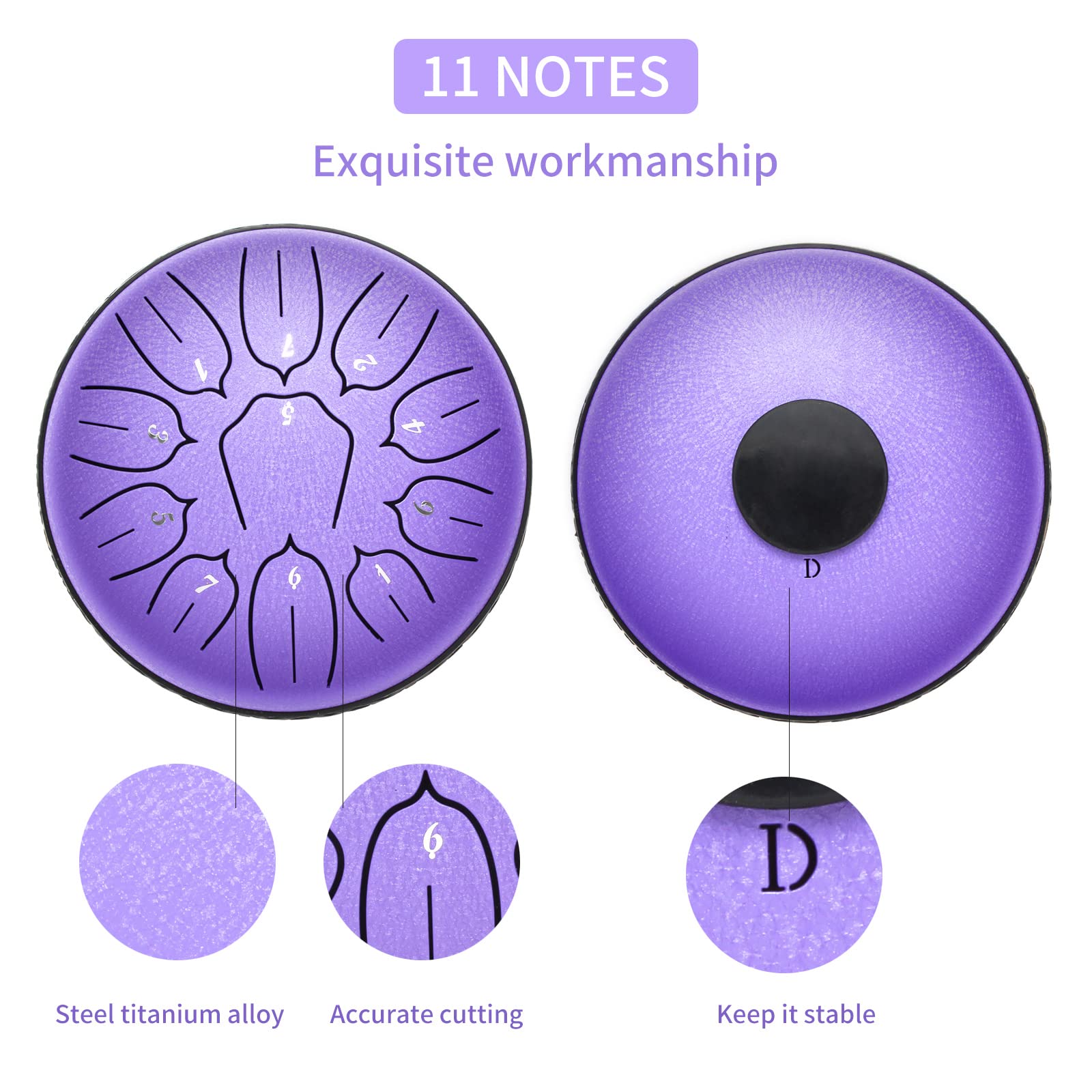 WANGSAN Steel Tongue Drum, 11 Notes 6 Inches D-Key, Handpan Drum Percussion Instrument for Kids Beginner Meditation Healing Concert Yoga (Purple), Steel Drum-1