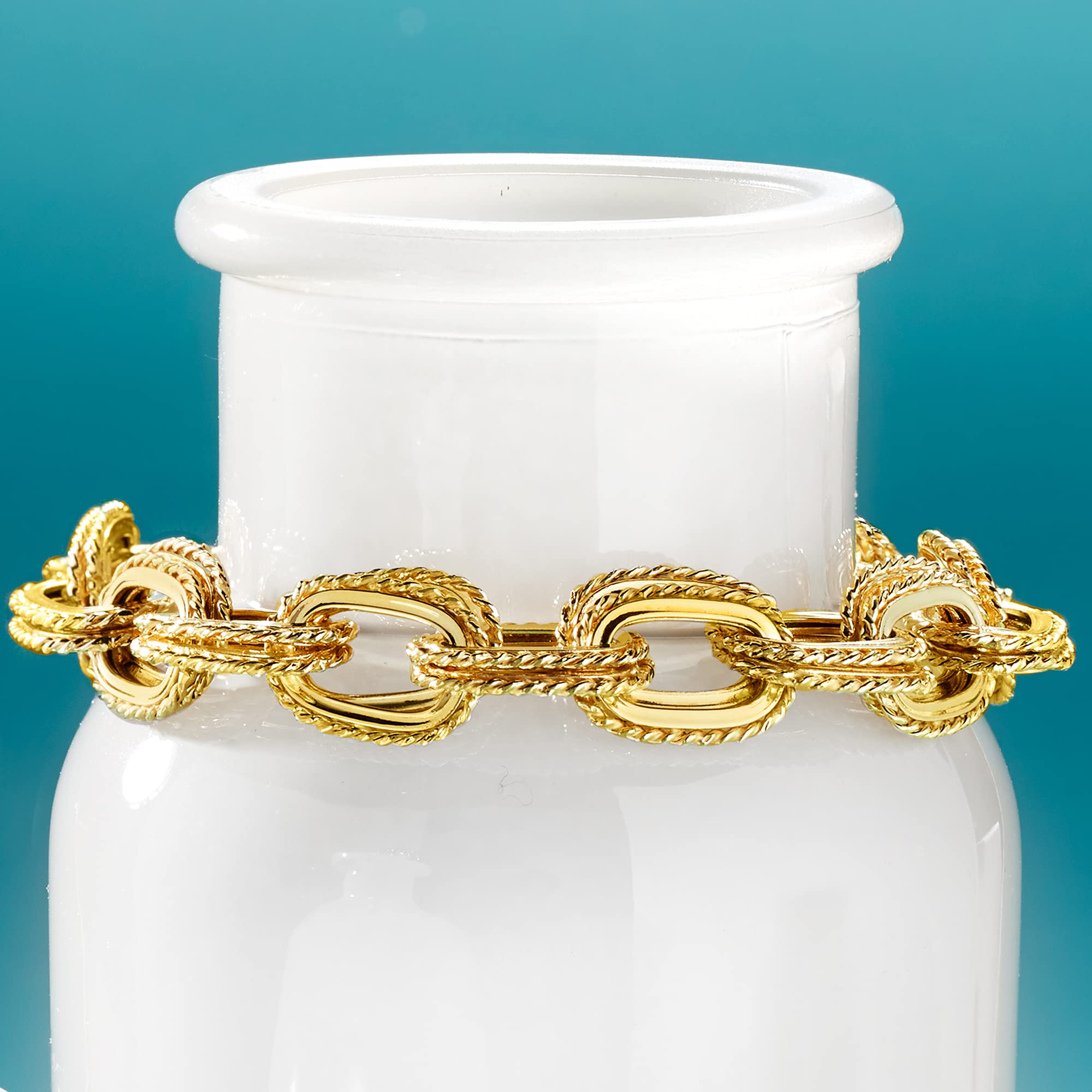 Ross-Simons 14kt Yellow Gold Double-Oval Link Bracelet. 7 inches