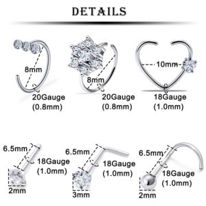 Kridzisw 18g Nose Ring Hoop Stud Piercing Jewelry for Women 316L Stainless Surgical Steel L Shaped Bend Straight Silver Nose Nostril Ring Hoop Stud Pin Bone Earring Piercing Jewelry women Men 8mm 2mm