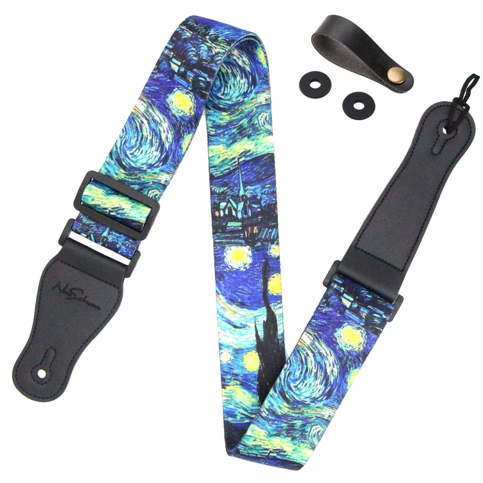 NeuSchwan Van Gogh Starry Night Guitar Strap, Includes 2 Silicone Strap Locks & Strap Button. Adjustable Guitar Straps for Electric/Acoustic Guitar/Bass