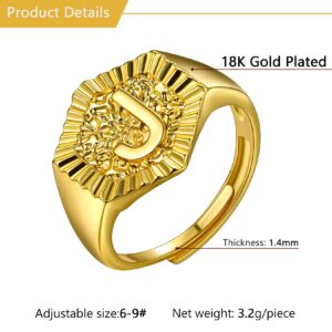 U7 Wedding Band Resizable Knuckle Ring Cool Gold Plated Party Jewelry Copper Fashion Hexagon Singet Ring for Women with Letter J