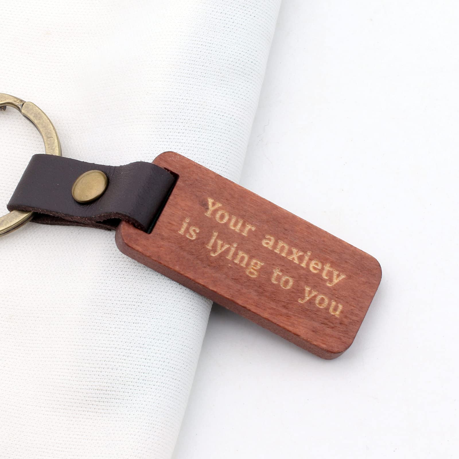 Your Anxiety is Lying to You Wooden Keychain Inspirational Jewelry Daily Reminder Key Ring(Anxiety is Lying to You)