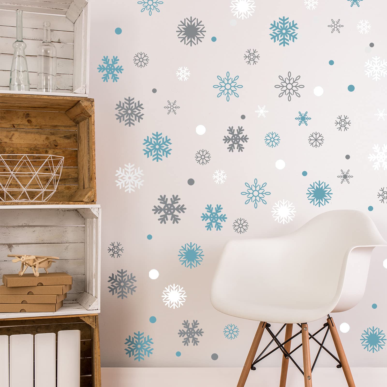 Outus 249 Pcs Snowflake Windows Decorations Clings Stickers Winter Window Snowflake Decals Wall Ornaments for Xmas Frozen Party Home Shop Window Display(Blue, Grey, White)