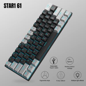 MageGee 60% Mechanical Keyboard with Red Switches and Sea Blue Backlit Small Compact Portable 60 Percent Gaming Keyboard Gamer(Grey Black)