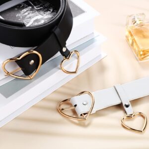 SATINIOR 2 Pieces Heart Shaped Belt Heart Buckle Belt White Black PU Leather Belts for Women Girls Dress Jeans (Medium)