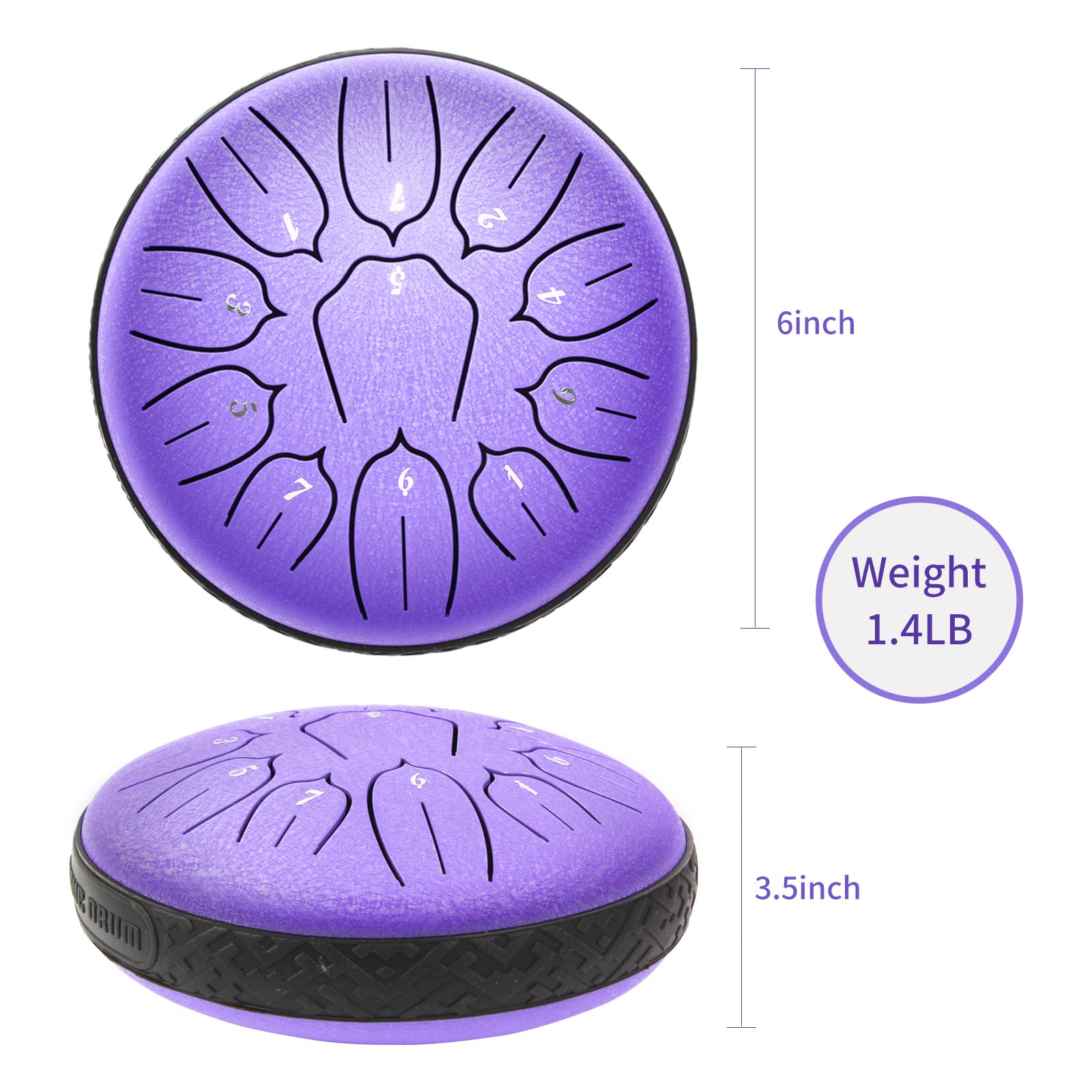 WANGSAN Steel Tongue Drum, 11 Notes 6 Inches D-Key, Handpan Drum Percussion Instrument for Kids Beginner Meditation Healing Concert Yoga (Purple), Steel Drum-1