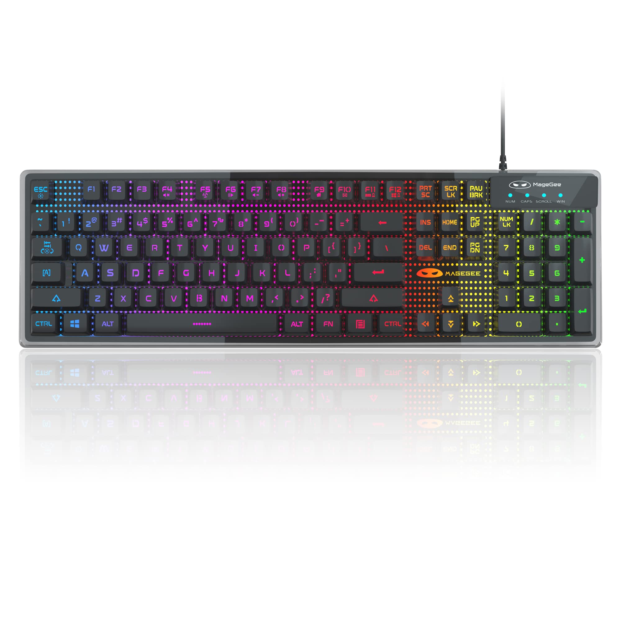 MageGee Gaming Keyboard, Rainbow Backlit LED Wired Gaming Keyboard with Clear Housing and Double-Shot Keycaps, K1 Waterproof Ergonomic 104 Keys Light Up Keyboard for PC Desktop Laptop, Black