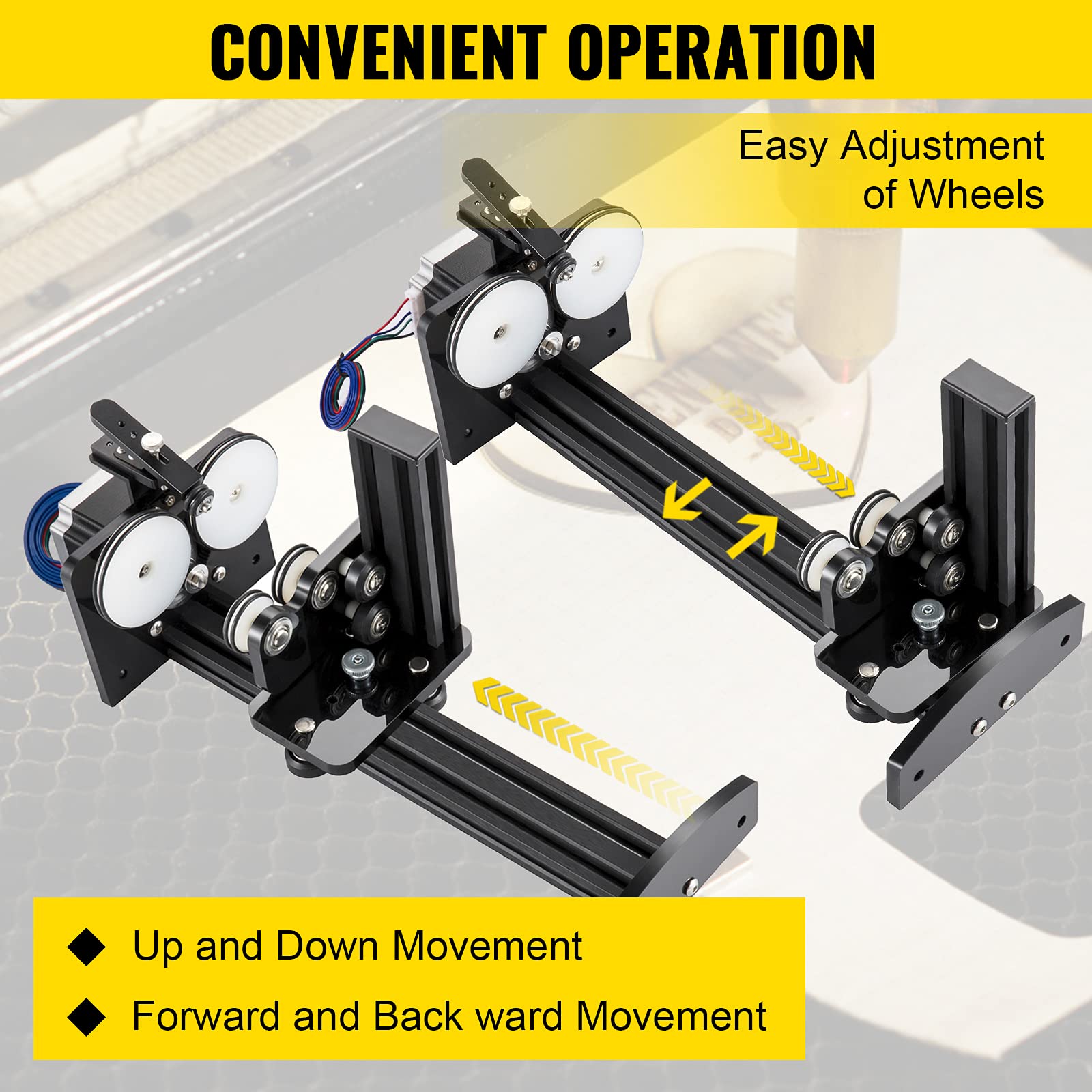 VEVOR Rotary Axis Attachment, 4 Wheels Laser Rotary Attachment, 57 Stepper Motor Laser Cutter Rotary, 50 mm-350 mm Carve Length for Engraving Cutting Machine Spherical Carving Cylinder Carving