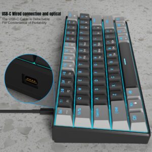 MageGee 60% Mechanical Keyboard with Red Switches and Sea Blue Backlit Small Compact Portable 60 Percent Gaming Keyboard Gamer(Grey Black)