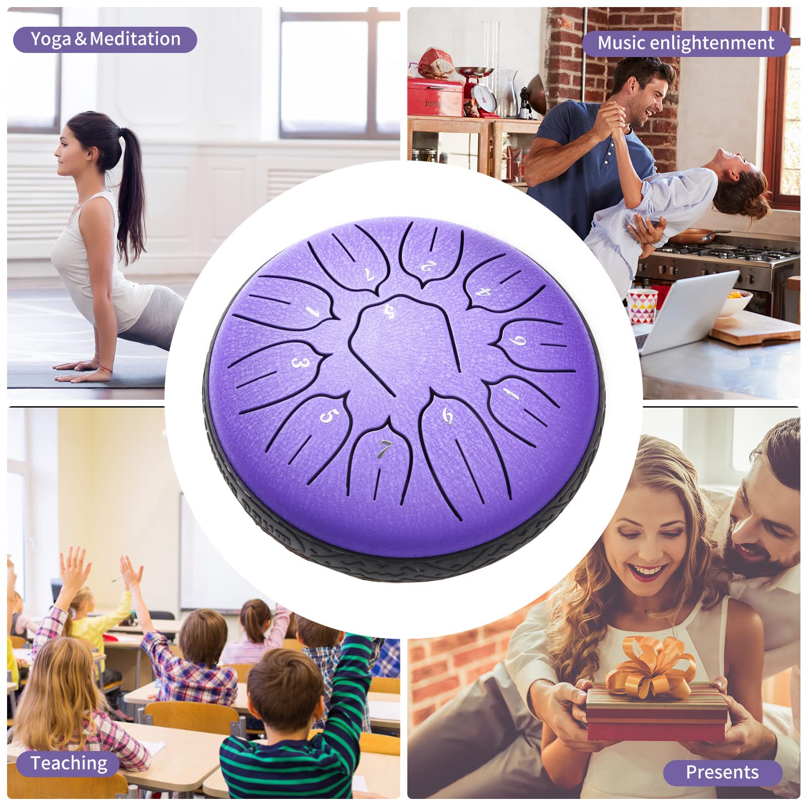 WANGSAN Steel Tongue Drum, 11 Notes 6 Inches D-Key, Handpan Drum Percussion Instrument for Kids Beginner Meditation Healing Concert Yoga (Purple), Steel Drum-1