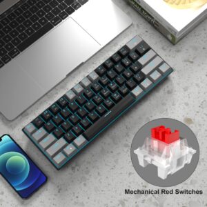 MageGee 60% Mechanical Keyboard with Red Switches and Sea Blue Backlit Small Compact Portable 60 Percent Gaming Keyboard Gamer(Grey Black)