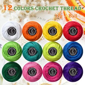 12 Colors Cotton Size 3 Crochet Thread Craft Yarn for Knitting and Crochet Perfect Beginner Kit