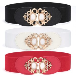 SUOSDEY 3 Pack Women Wide Elastic Stretchy Belt Vintage Cinch Belt Waistband for Dresses