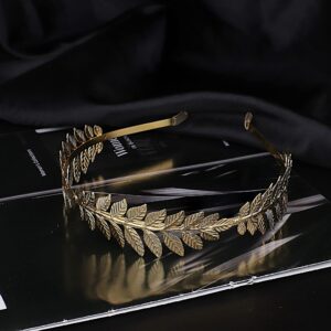 SAILIMUE 6Pcs Greek Goddess Costume Accessories Set Women Golden Laurel Leaves Crown Tiara Leaf Headband Armband Coil Bracelet Pearl Leaf Dangle Earring Bridal Hair Comb Wedding Headpiece Toga