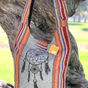 Himalaya Handmade Cotton Shoulder Bag, Unique Tapestry Hippie Crossbody with Dream Catcher Print Hobo Cross body Women bag, Festival bag Sling Boho Bag/Handmade with Love., Multi Colored Orange