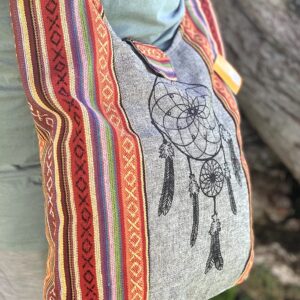 Himalaya Handmade Cotton Shoulder Bag, Unique Tapestry Hippie Crossbody with Dream Catcher Print Hobo Cross body Women bag, Festival bag Sling Boho Bag/Handmade with Love., Multi Colored Orange