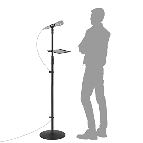 OUKMIC Microphone Stand, Adjustable Karaoke Mic Holder for Singing, Universal Floor Standing Detachable Mike Stand with Weighted Round Base, Cable Clip, Barrel Mic Clip and Tray for Kids Adults