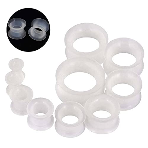 Pair 1/2" (12MM) CLEAR SILICONE EYELET TUNNELS Double Flare Gauges Thin Soft Flexible Flesh Plugs (2pcs)