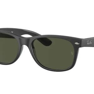 Ray-Ban RB2132 NEW WAYFARER Square Sunglasses For Men For Women + BUNDLE with Designer iWear Eyewear Kit (Rubber Black on Black/Crystal Lens G-15 Green, 55MM)