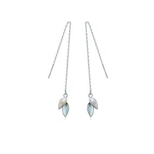 Reffeer Solid 925 Sterling Silver Leaf Chain Dangle Earrings Threader for Women Teen Girls Leaf Dangle Drop Earrings Tassel (A-Silver)