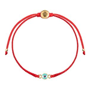 Red String Bracelet for Women, 18K Gold Evil Eye Charm, Made in Bali for Luck & Success, Size 6”-8”