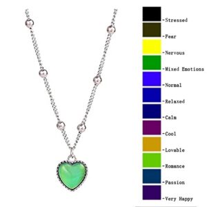 Yocoyee Color Change Love Heart Pendant Necklace Temperature Sense Color Changing Rings Glass Beaded Link Chain Trendy Necklace for Women-Necklace