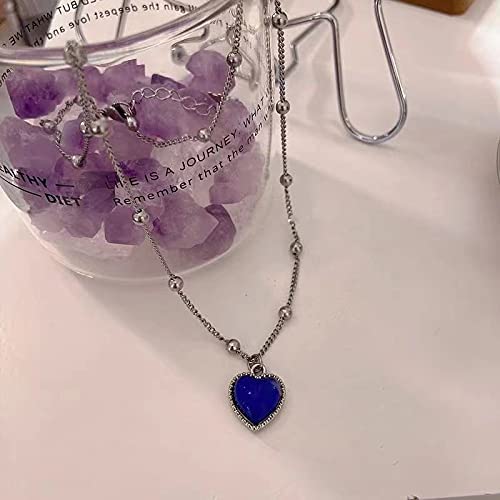 Yocoyee Color Change Love Heart Pendant Necklace Temperature Sense Color Changing Rings Glass Beaded Link Chain Trendy Necklace for Women-Necklace