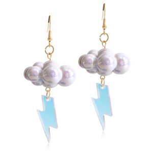 Cute Handmade Sparkly Large 3D Resin Cloud Lightning Weather Dangle Drop Hook Earrings for Women