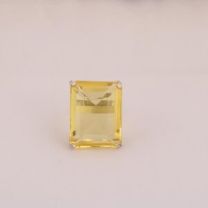 GEMHUB 71 Carat 925 Sterling Silver Emerald Cut Light Yellow Citrine Silver Ring..