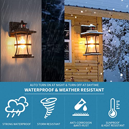 Motion Sensor Outdoor Wall Lights Fixture, Advanced Dusk to Dawn Exterior Lighting, Outside Light for House, Garage, Anti-Rust Waterproof Front Porch Lanterns Fixtures Wall Mount, Seeded Glass, Black