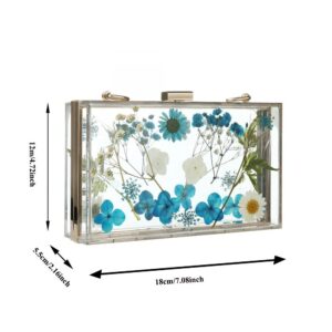 Clear Acrylic Purses and Handbags with Dried Flowers for Women Box Clutch Elegant Banquet Evening Crossbody Handbag (White b)