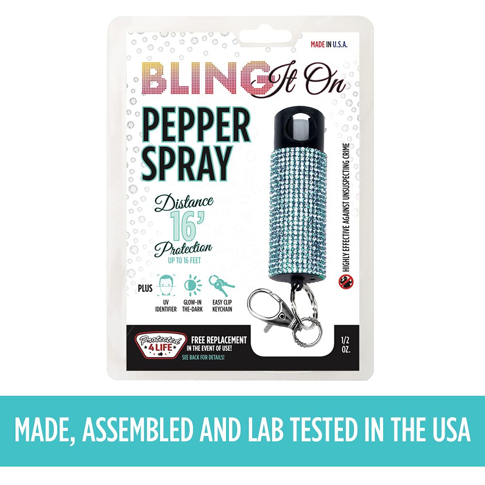 Guard Dog Security Bling it On Pepper Spray, Keychain with Safety Twist Top, Mini and Easy Carry, Lightweight and Fashionable, Maximum Police Strength OC Spray, 16 Feet Range, 0.5 fl oz