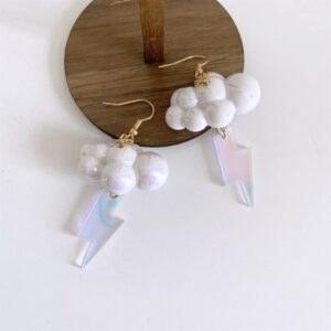 Cute Handmade Sparkly Large 3D Resin Cloud Lightning Weather Dangle Drop Hook Earrings for Women