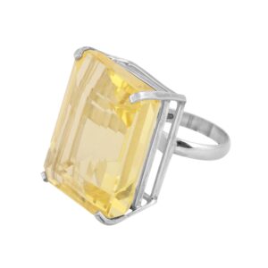 GEMHUB 71 Carat 925 Sterling Silver Emerald Cut Light Yellow Citrine Silver Ring..