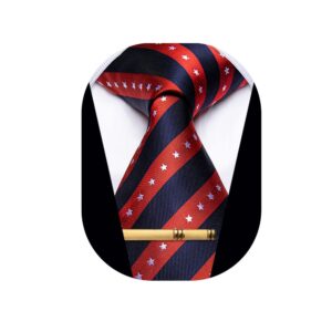 YourTies Red Striped Ties for Men Silk American Flag Neckties Classic Patriotic Tie Formal Business