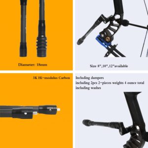 Perogen Archery Bow Stabilizer for Compound Bow Hunting 3K High Modulus Carbon Including dampers, Light Weighted, 8",10",12" in (12 inches)